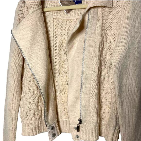 Aran Crafts NWT Cable Knit Irish Wool Sweater Cardigan Asymmetrical Zip Front M - Picture 6 of 16